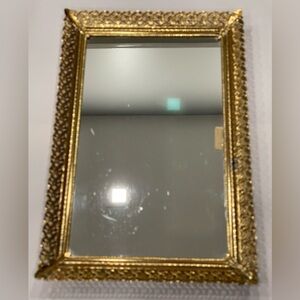 Antique Gold Ornate Finish Pierced Metal Rectangular Mirrored Vanity Tray-Mirror
